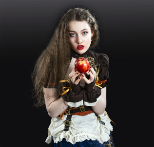 Take a Bite (musical); Snow White. Promotional image for the musical Take a Bite featuring Snow White holding an apple.